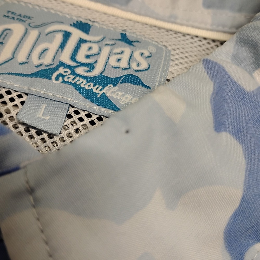 Old Tejas Shirt Mens L Blue Performance Texas Camouflage Hunting Fishing Hiking - Picture 6 of 16